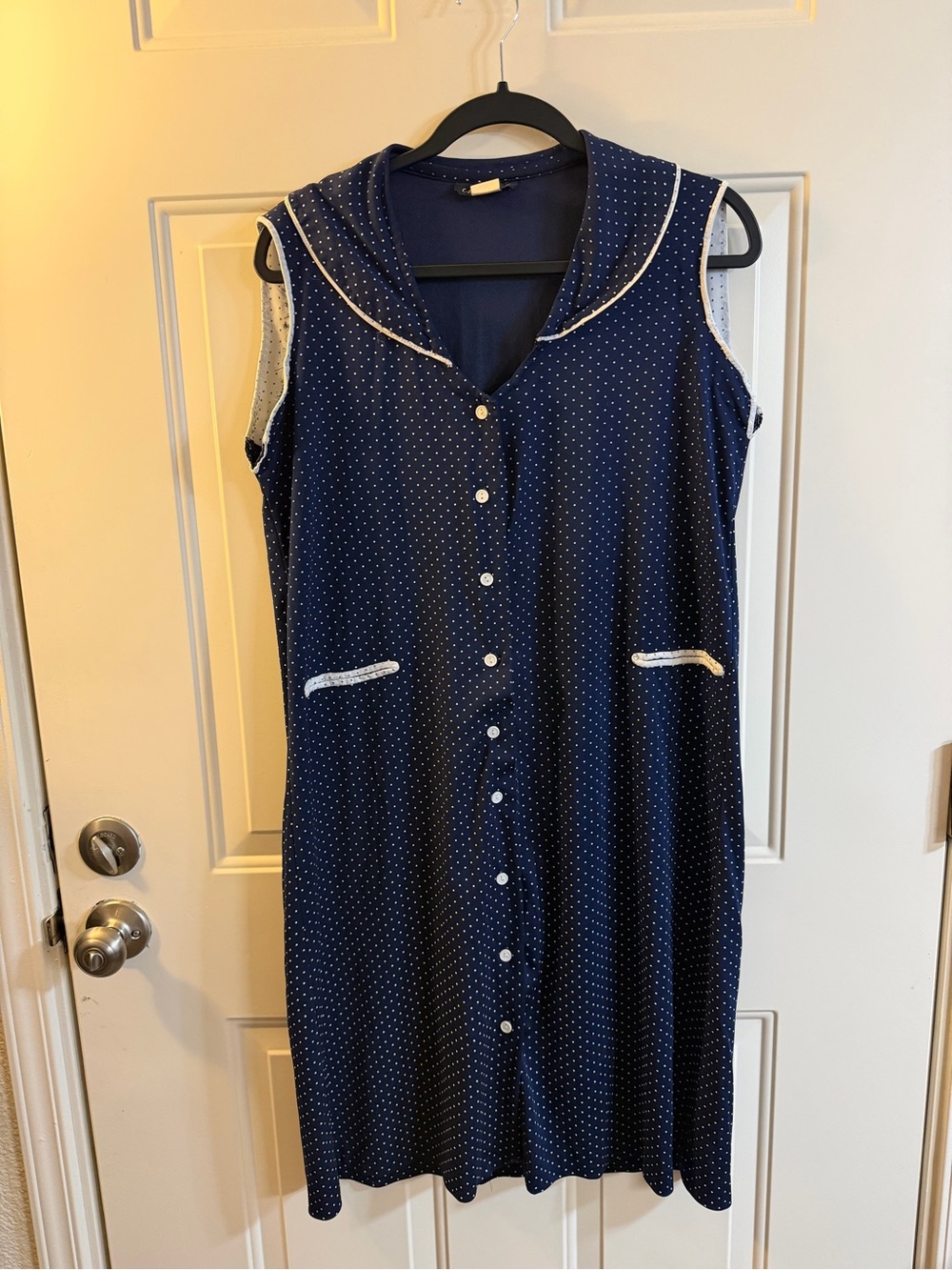 Vintage Navy Polka Dot Sailor Collar Sleeveless Retro Button Midi  Dress Size 11